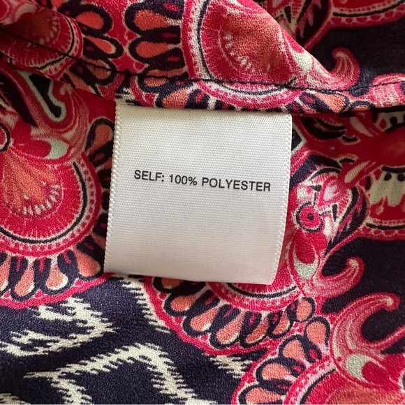 Rose & Olive Womens Pink Navy Geometric Long Sleeve Top Sz L Boho Career Flowy - Picture 8 of 9